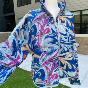 NWT Free People Pippa Packable Puffer Jacket Blue Printed